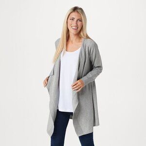 𝅺h Halston BNWT Grey Waterfall Cascade Cardigan Sz Small New Open Front